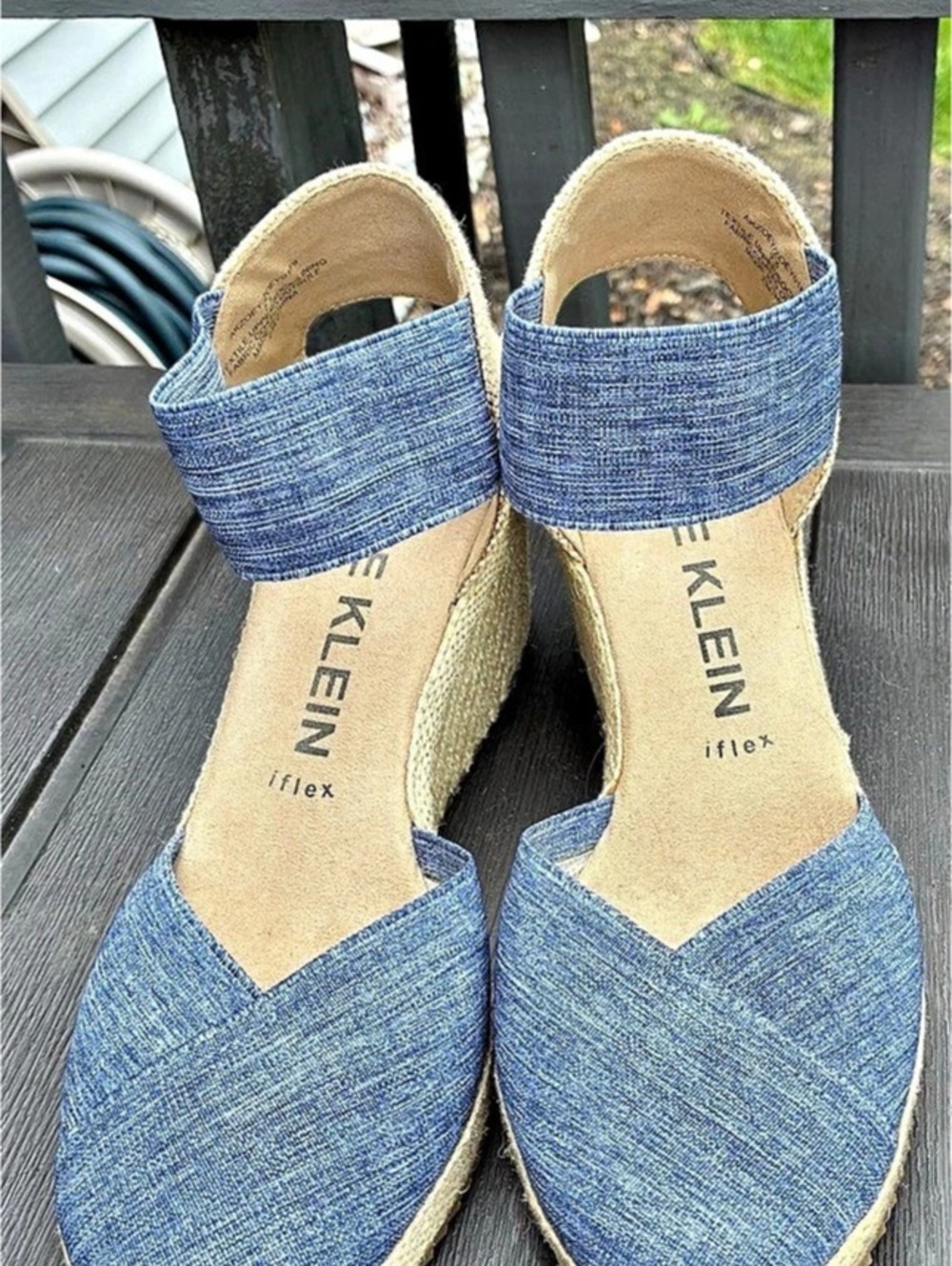 KLEIN Women's Blue & Beige Espadrille Wedge Sandals